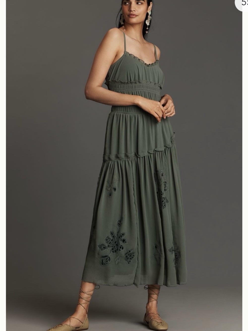 Olive asymmetrical Tiered Maxi Dress with Spaghetti Straps